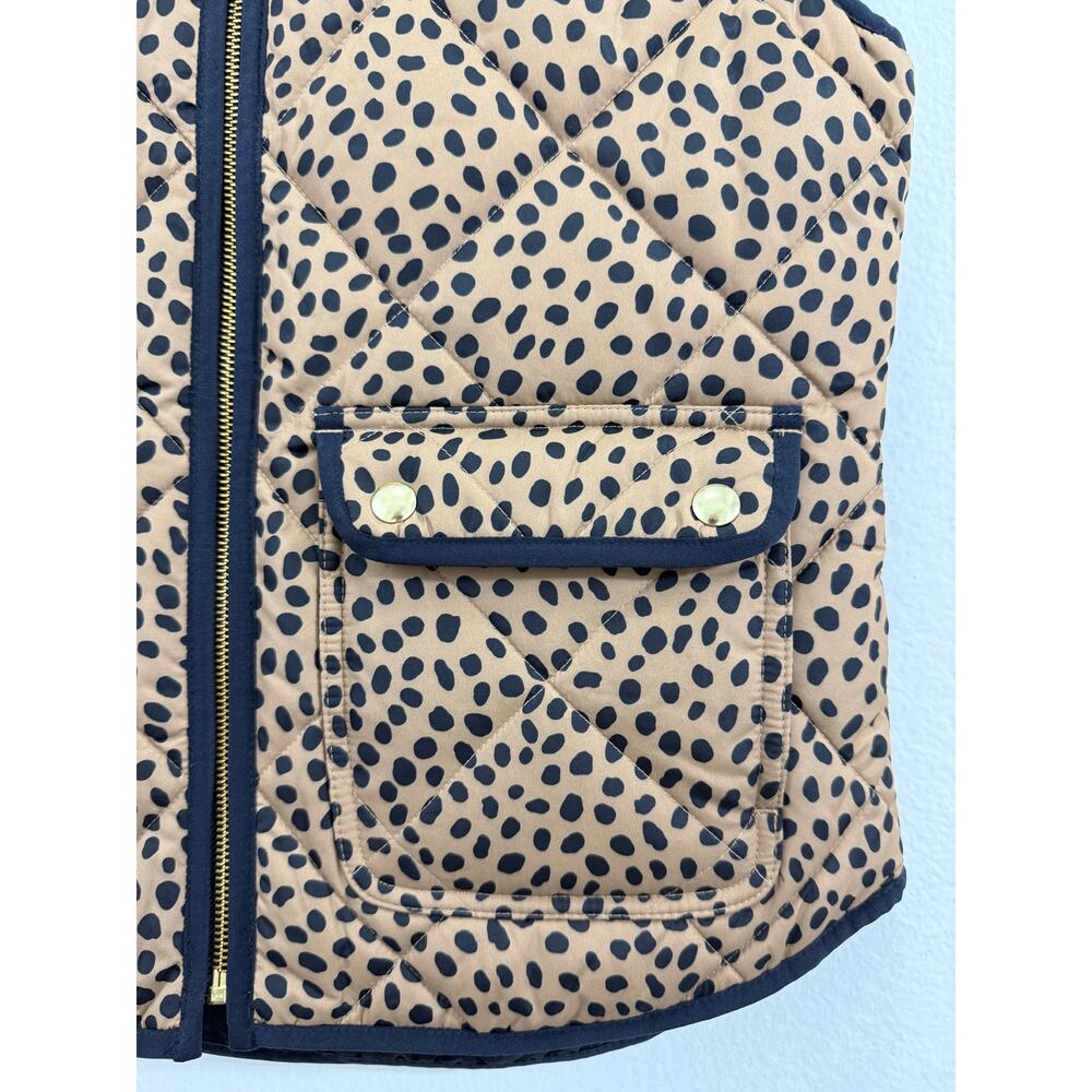 NWT J.Crew Animal Print Puffer Vest Brown Black Sz S Snap Pockets Zip Front - Picture 7 of 9